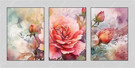 Premium Photo | Triptych animals plants flowers horse feather three figure abstract watercolor ...