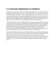 Journal Importance Of Analysis Docx Journal Importance Of