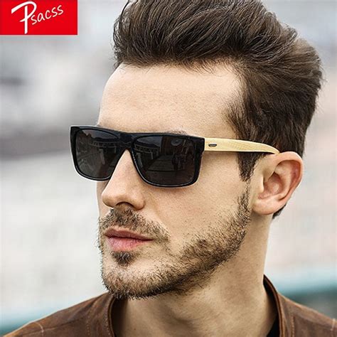 Psacss Wood Square Sunglasses Men Polarized Male Handsome Driving Party Mirror Sun Glasses Retro