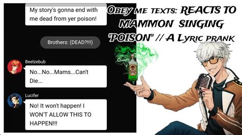 Obey Me Texts REACTS TO MAMMON SINGING POISON Lyric Prank YouTube