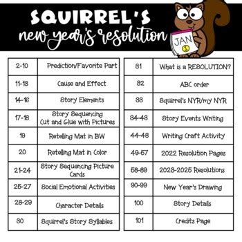 Squirrel's New Year's Resolution Activities by moonlight crafter by Bridget