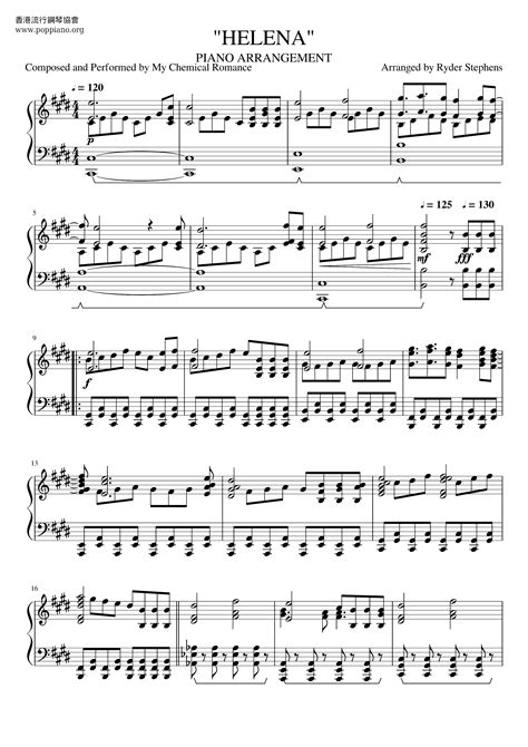 My Chemical Romance Helena Sheet Music Pdf Free Score Download ★