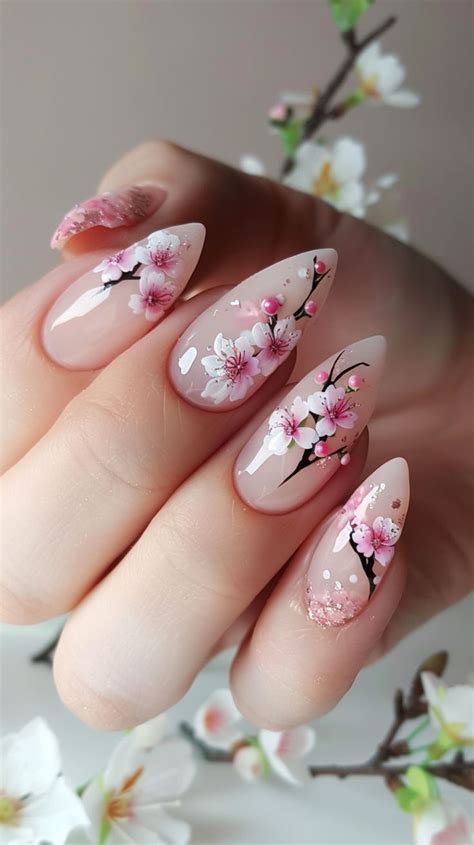 Spring Sakura Cherry Blossom Nail Art Designs In 2024 Cherry Blossom