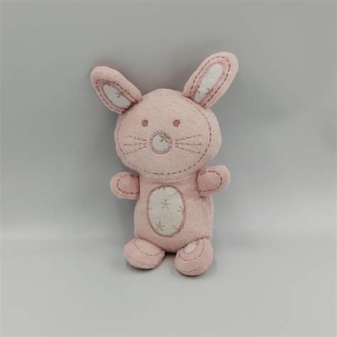 Doudou Lapin Rose Blanc Toiles