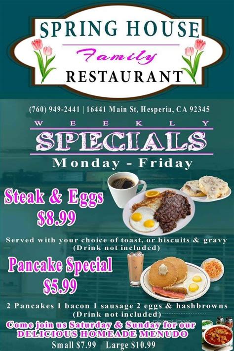 Online Menu of Spring House Restaurant, Hesperia, CA