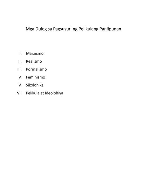 Mga Dulog Sa Pagsusuri Ng Pelikulang Panlipunan Group 1 Mga Dulog Sa