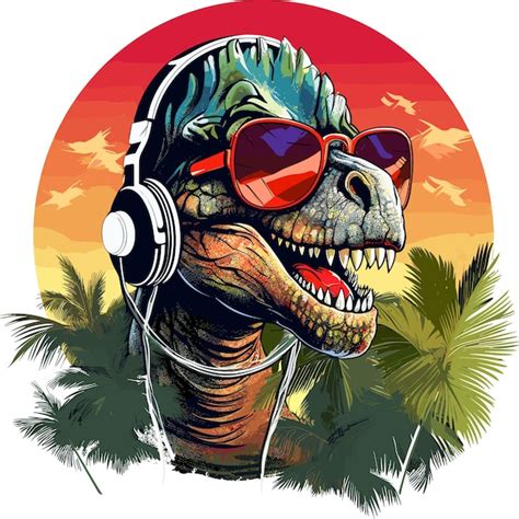 Dinosaurio En Auriculares Y Gafas De Sol Ilustraci N Vectorial Gr Fica