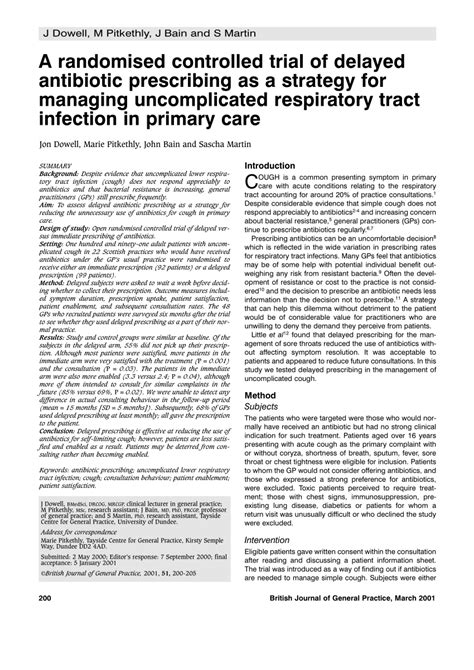 Pdf A Randomised Controlled Trial Of Delayed Antibiotic Prescribing As A Strategy For Managing