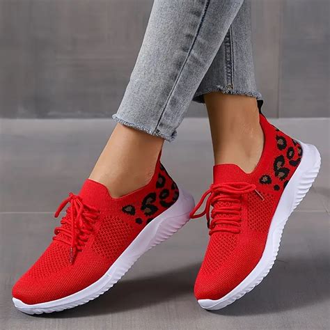 Womens Casual Sneakers Flying Woven Leopard Pattern Temu