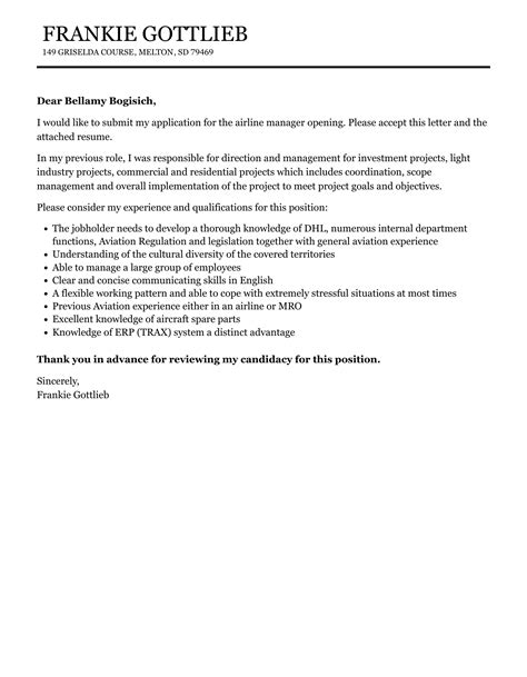 Airline Manager Cover Letter Velvet Jobs