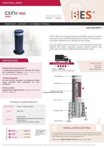 Technical Sheet Citeasy Mechanical Retractable Bollard Bornes