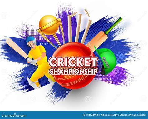 Cricket Championship Banner Or Poster Design Close View Of Ball Bat