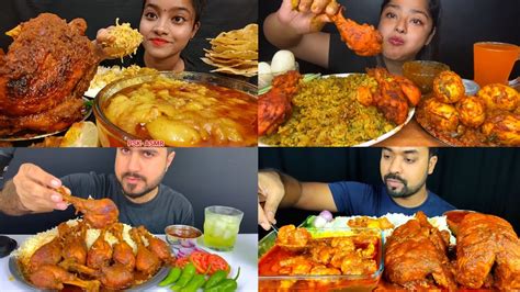 ASMR EATING SPICY CHICKEN CURRY EGG CURRY MUTTON FAT MUTTON CURRY RICE