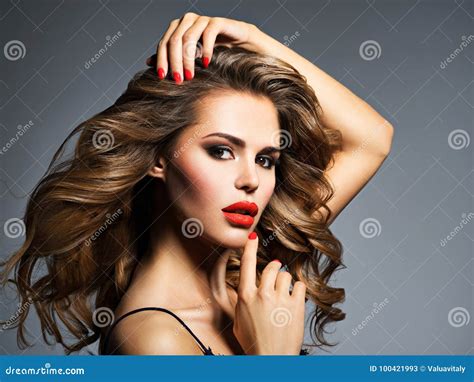 Beautiful Woman With Long Brown Hair Stock Image Image Of Fashion