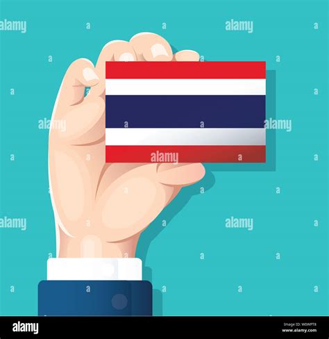 hand holding Thailand flag card with blue background Stock Photo - Alamy