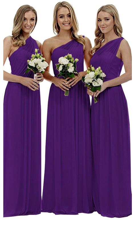 One Shoulder Bridesmaid Dresses Long Aline Chiffon Prom Evening Gown