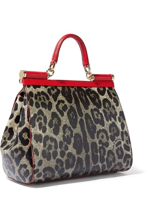 DOLCE GABBANA Sicily Leopard Print Textured Leather Shoulder Bag THE