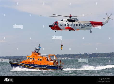 Air sea rescue helicopter and Yarmouth lifeboat Isle of Wight England ...