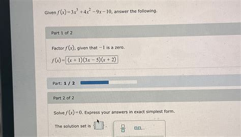 Solved Given F X 3x3 4x2 9x 10 ﻿answer The Following Part