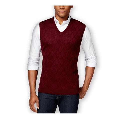 Club Room Mens Merino Textured Argyle Sweater Vest Red Lt