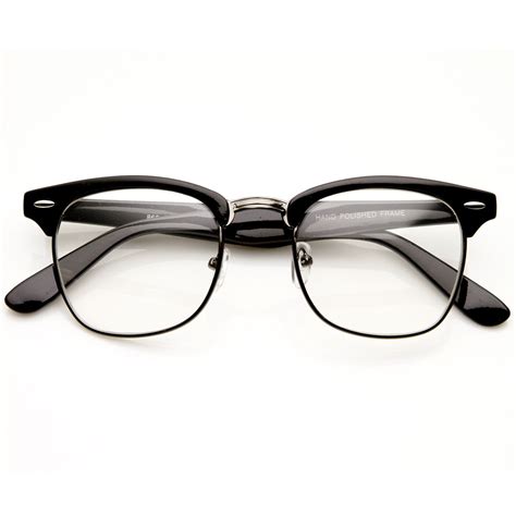 Vintage Inspired Classic Horned Rim Half Frame Clear Lens Glasses 2933 Black Gunmetal Horn