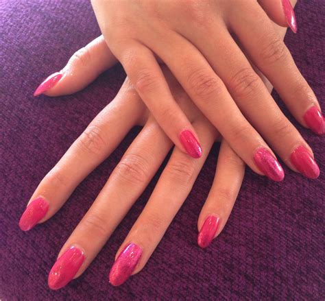 Acrylic Extensions With Opi Gel Overlay And Glitter