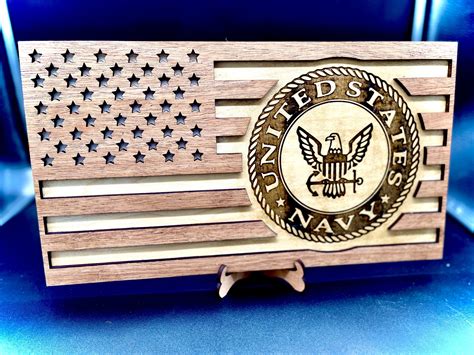 Wood Flags With Military Emblem Wood Engraved Military Wall Etsy