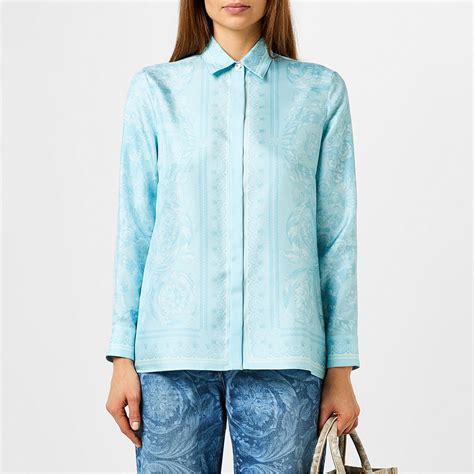 Versace Barocco Silk Shirt Women Pale Blue Flannels
