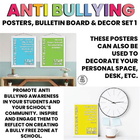 Anti Bullying Posters Awareness Decor Bulletin Board Bright Set 1