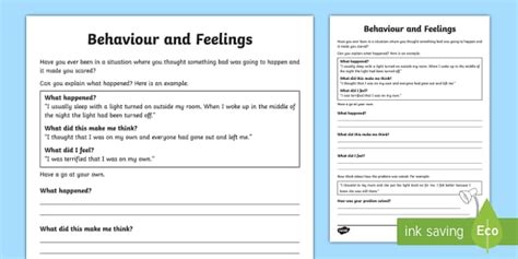 How Our Thoughts Affect Our Behaviours And Feelings Worksheet Worksheet