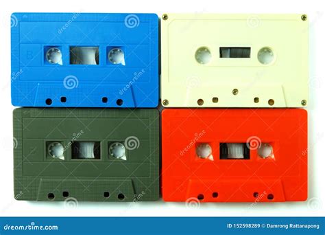 Collection Of Colorful Old Audio Cassette Tape Isolated On White