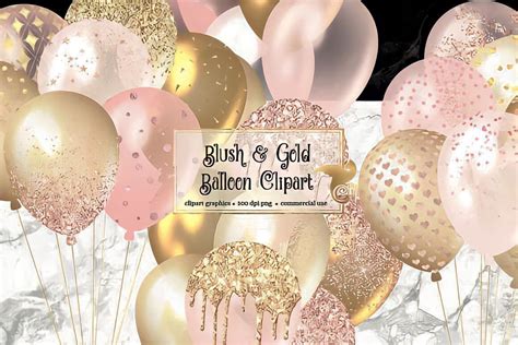 Blush And Gold Balloons Clipart Gold Glitter Balloons Confetti Balloons