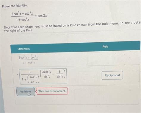 Solved Prove The Identity 1 Cot2x2cot2xcsc2x Cos2x Note Chegg