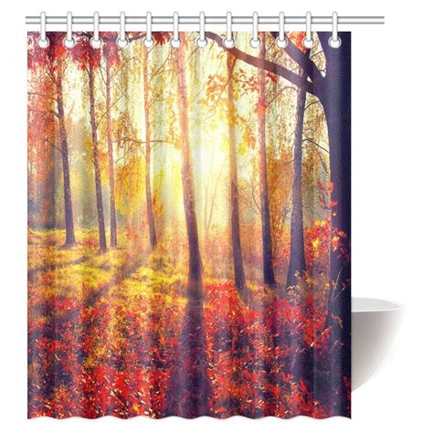 Autumn Scene Shower Curtain Trees In Sun Light Landscape Polyester