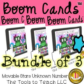 Bundle Boom Cards Dragon Unknown Numbers Add Subtract Movable Stars