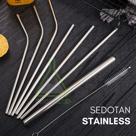 Jual Sedotan Straw Stainless Steel Lurus Bengkok Sikat Food Grade