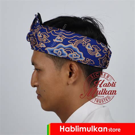 Jual Iket Kepala Tradisional Sunda Jawa Batik Cirebon Mega Mendung Biru