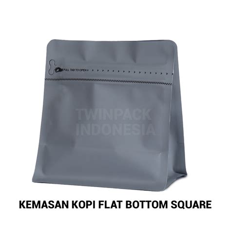 Jual Kemasan Kopi Gram Ziplock Abu Flat Bottom Square Wide Valve