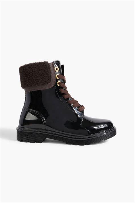 See By ChloÉ Florrie Shearling Trimmed Glossed Rubber Rain Boots The