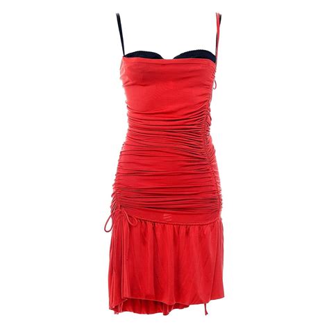 Dolce And Gabbana Red Silk Organza Lace Trim Flared Dress M For Sale At