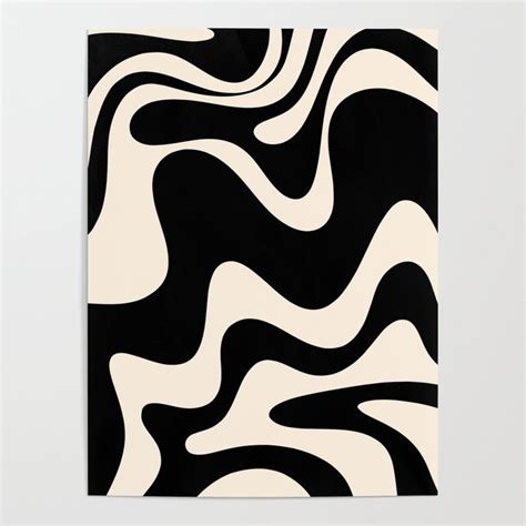 Retro Liquid Swirl Abstract In Black And Almond Cream Art Poster By