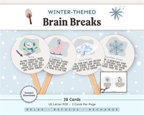 Winter Brain Break Cards Brain Break Activities For Kids Etsy