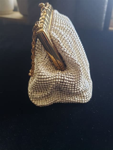 Vintage Whiting And Davis Cream Ivory Mesh Purse Gem