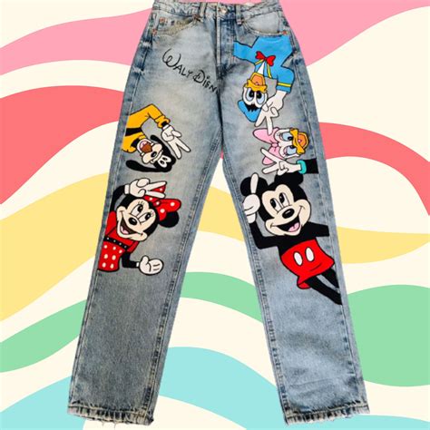 Hand Painted Disney Theme Mickey And Friends Denim Jeans Etsy