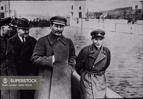 Nikolai Yezhov with Stalin and Molotov at the Moscow-Volga Canal ...