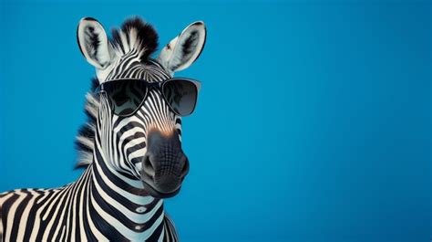 Premium Ai Image Innovative Solarized Zebra With Sunglasses On Blue Background