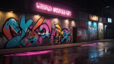 Premium Photo Urban Street Art Scene With Neon Lights Graffiti