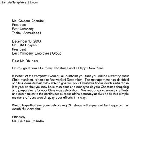 Christmas Bonus Letter Sample Templates Sample Templates