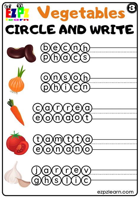 Vegetables Circle And Write Worksheet For K5 Kindergarten And Esl