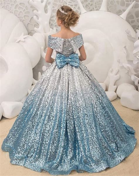 Blue And Silver Flower Girl Dresses